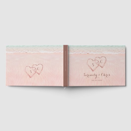 Roze harten op de zandstrandbruiloft gastenboek (Volledig)