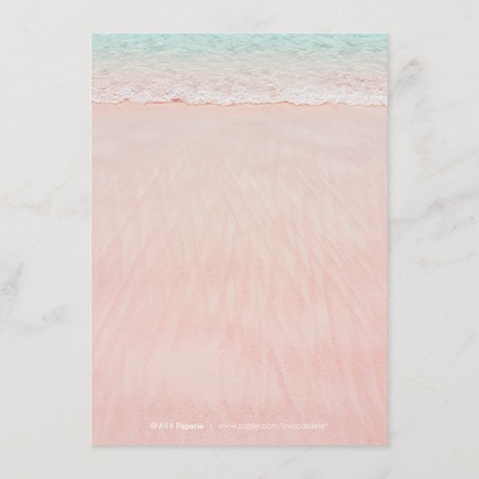 Roze harten op de zandstrandbruiloft informatiekaartje (Achterkant)