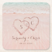 Roze harten op de zandstrandbruiloft kartonnen onderzetters (Voorkant)