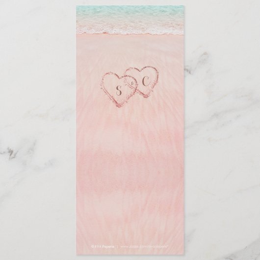 Roze harten op de zandstrandbruiloft menu (Achterkant)