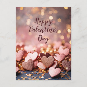 Roze harten op gouden glitter grond Valentijns's Briefkaart