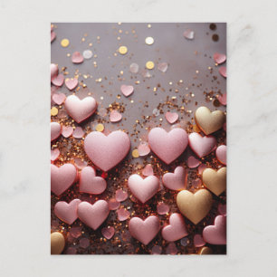 Roze harten op gouden glitter grond Valentijns's Briefkaart