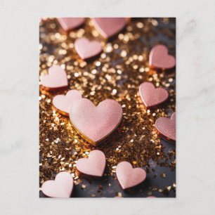 Roze harten op gouden glitter grond Valentijns's Briefkaart