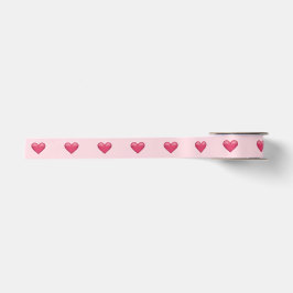 Roze harten op lichtroze Valentijnsdagthema Satijnen Lint