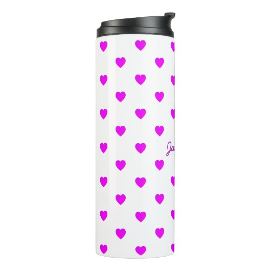 Roze Harten op Minimaal WIT Thermosbeker (Gedraaid links)