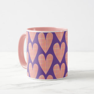 Roze  Harten op Paarse Mok Cup
