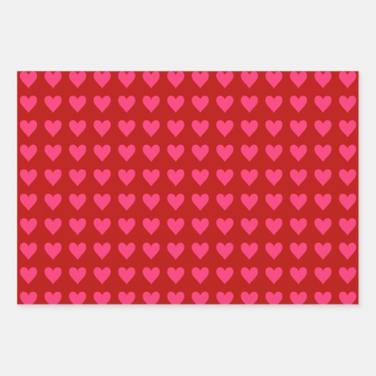 Roze harten op rood inpakpapier vel (Voorkant)