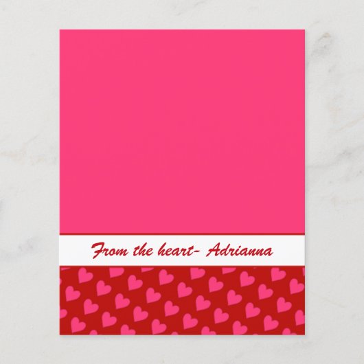 Roze harten op rood met roze papier van 4.5x5.6 (Voorkant)