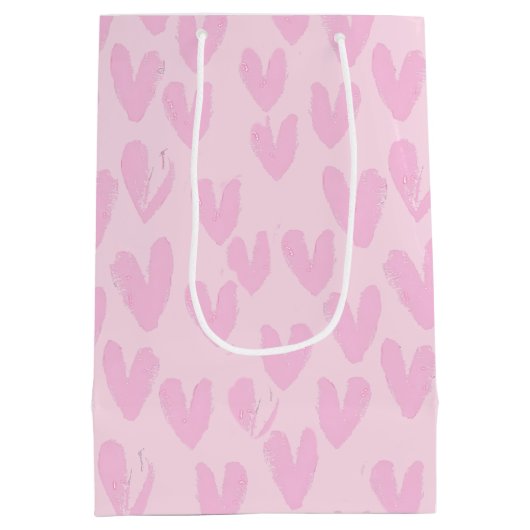 Roze harten op roze medium cadeauzakje (Achterkant)