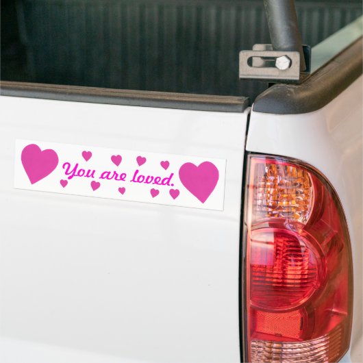 Roze Harten op wit Je bent geliefd Bumperstickers (Op Truck)