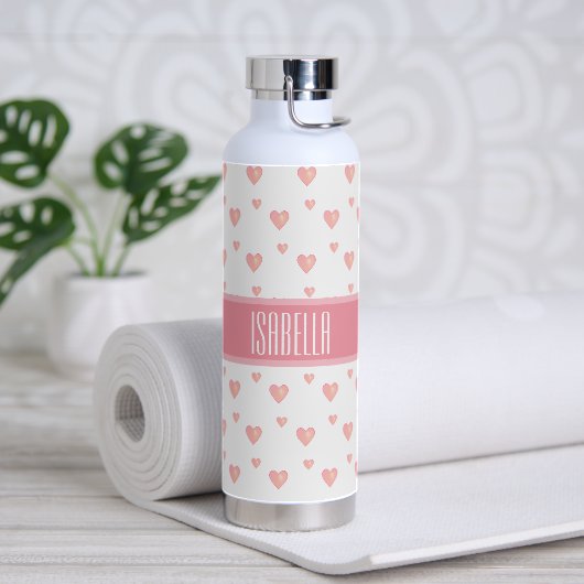 Roze harten op wit waterfles (Yoga)