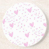 Roze harten op wit zandsteen onderzetter (Voorkant)