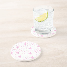 Roze harten op wit zandsteen onderzetter