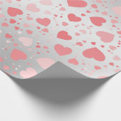 Roze Harten op Zilver Cadeaupapier (Hoek)
