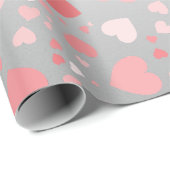 Roze Harten op Zilver Cadeaupapier (Rol Hoek)