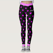  Roze Harten op ZWART Leggings (Voorkant)