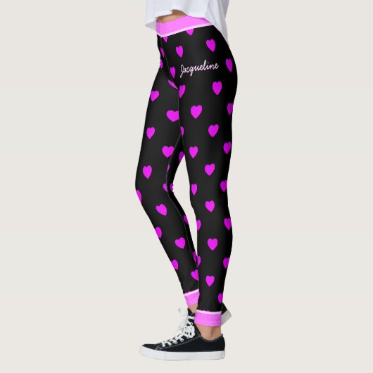  Roze Harten op ZWART Leggings (Links)