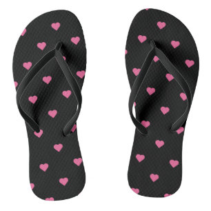 Roze harten op zwart teenslippers