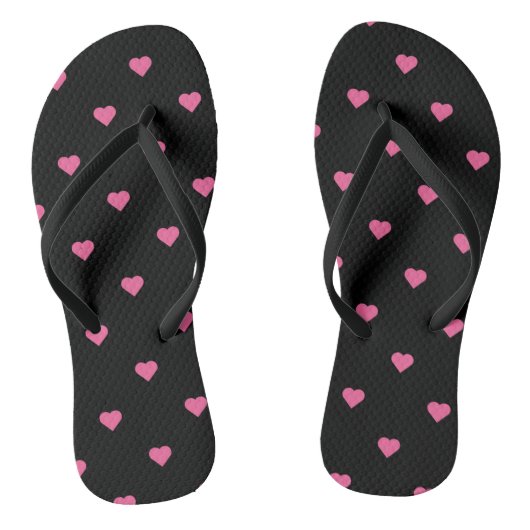 Roze harten op zwart teenslippers (Voetbed)