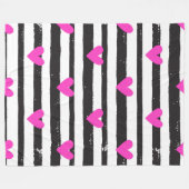 Roze harten op zwarte en witte strepen fleece deken (Voorkant (Horizontaal))