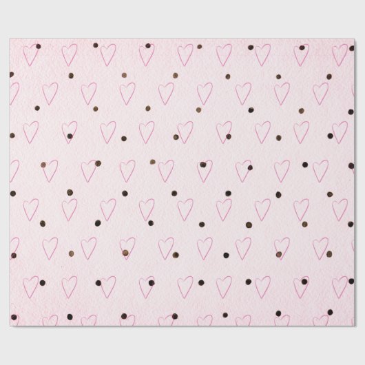 Roze harten op zwarte Stippen Cadeaupapier (Vlak)