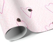 Roze harten op zwarte Stippen Cadeaupapier (Rol Hoek)