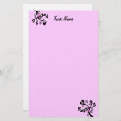 roze harten op zwarte Stippen met schuifbalken Briefpapier (Voorkant / Achterkant)