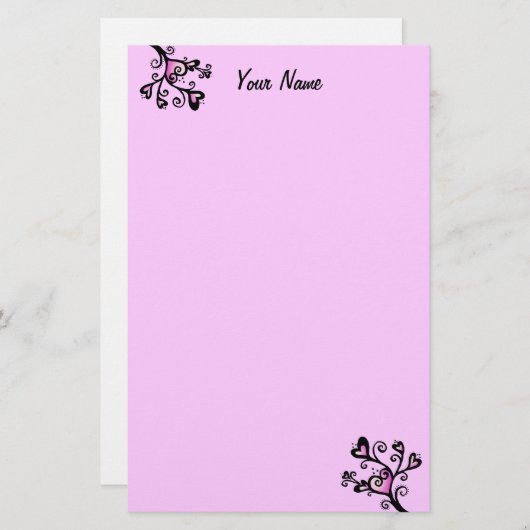  roze harten op zwarte Stippen met schuifbalken Briefpapier (Voorkant / Achterkant)