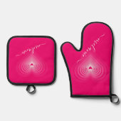 Roze Harten Ovenwant en Pothouder Set Aangepaste N (Voorkant)