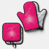 Roze Harten Ovenwant en Pothouder Set Aangepaste N (Voorkant / Achterkant)