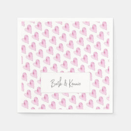 Roze Harten PAAR NAMEN Liefde Waterverf Kunst Servet