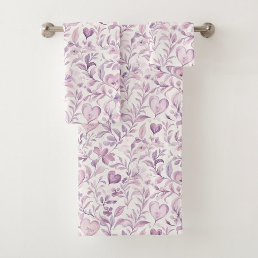 Roze harten paarse bladeren bad handdoek (Insitu)