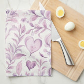 Roze harten paarse bladeren theedoek (Quarter Fold)