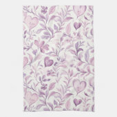 Roze harten paarse bladeren theedoek (Verticaal)