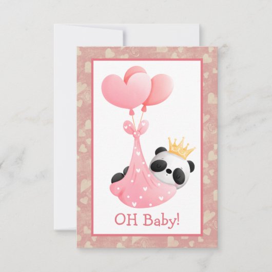 Roze harten Panda Beer Baby shower Kaart (Voorkant)