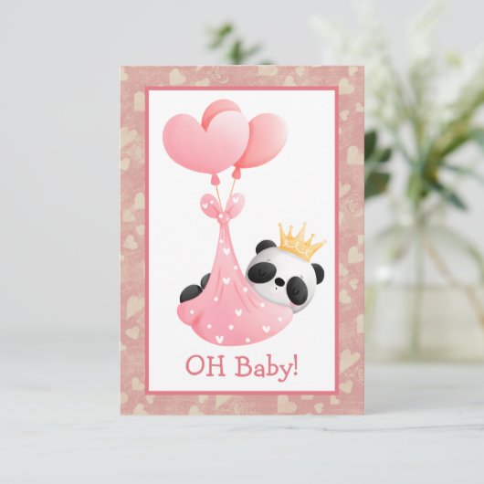 Roze harten Panda Beer Baby shower Kaart (Staand voorkant)
