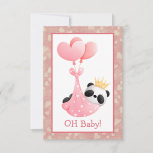 Roze harten Panda Beer Baby shower Kaart
