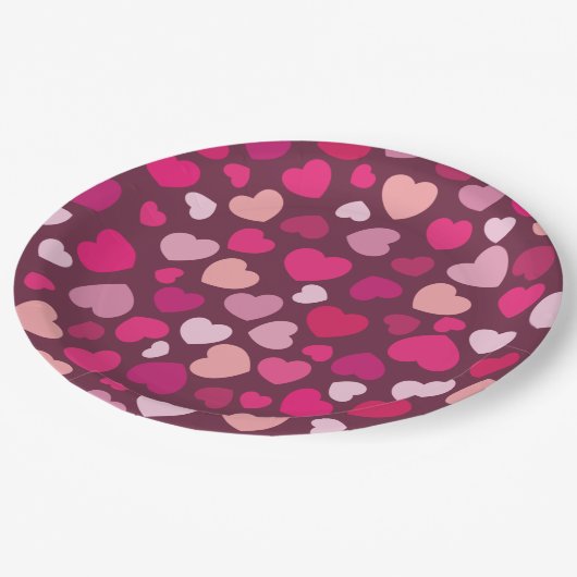 Roze harten papieren bordje (Gekanteld)