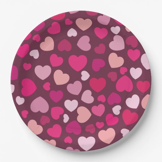 Roze harten papieren bordje (Voorkant)