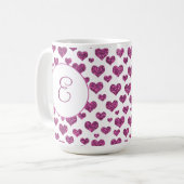 Roze Harten Patroon Elegant Monogram Custom Koffiemok (Voorkant links)