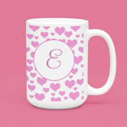 Roze Harten Patroon Elegant Monogram Custom Koffiemok