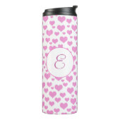 Roze Harten Patroon Elegant Monogram Custom Thermosbeker (Gedraaid links)