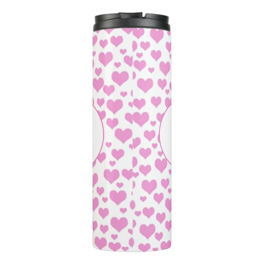 Roze Harten Patroon Elegant Monogram Custom Thermosbeker (Achterkant)