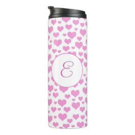 Roze Harten Patroon Elegant Monogram Custom Thermosbeker