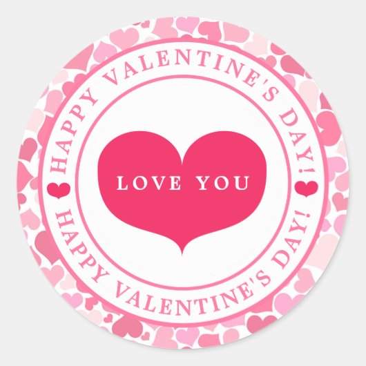 Roze harten patroon - Happy Valentijnsdag Ronde Sticker (Voorkant)