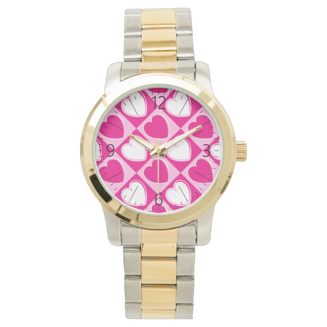 Roze harten patroon horloge (Voorkant)
