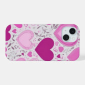 Roze harten patroon iPhone 15 case (Achterkant horizontaal)