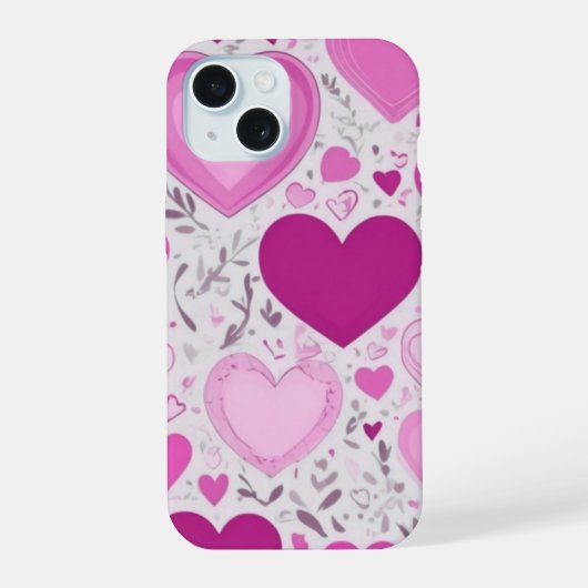 Roze harten patroon iPhone 15 case (Achterkant)