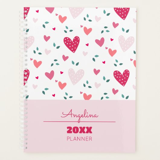 Roze Harten Patroon Kinderen Academische School Pl Planner (Voorkant)