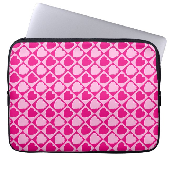 Roze harten patroon laptop sleeve (Voorkant)